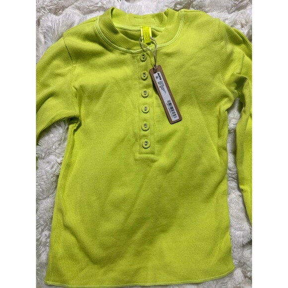 SKIMS COTTON RIB LONG SLEEVE CROP HENLEY XXS Daffodil - Picture 4 of 5